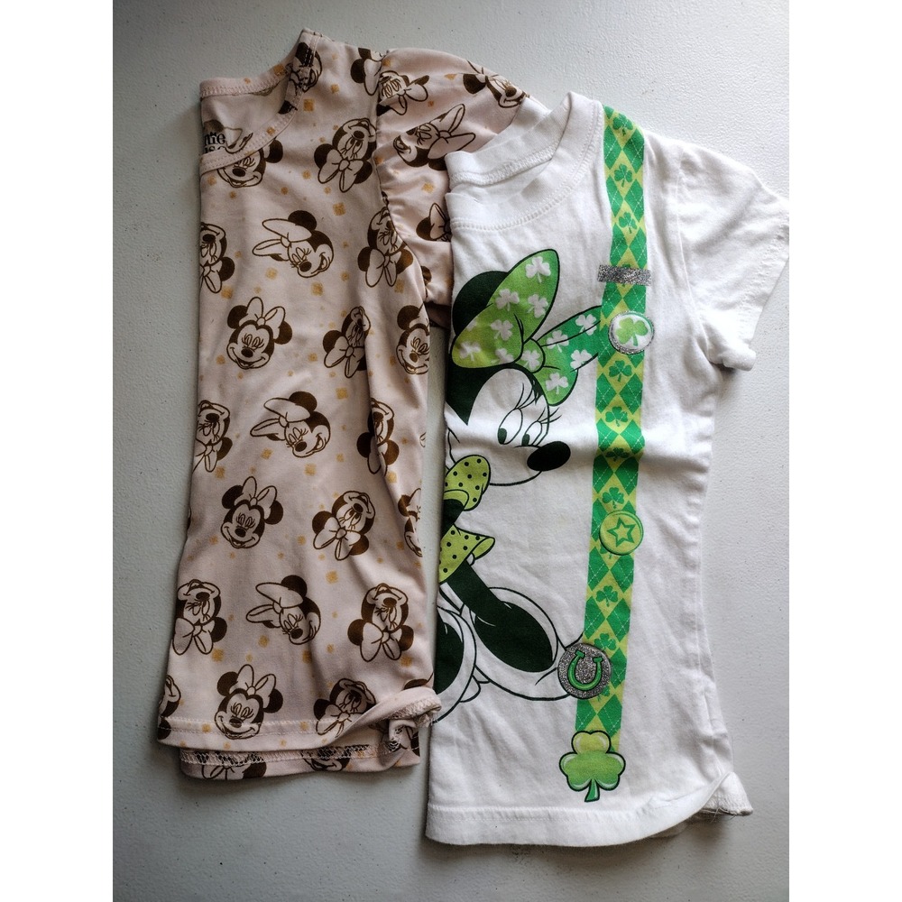 Disney Minnie Mouse Girls Shirts Size 5 Pink‎ Puff Sleeve Lot 2
